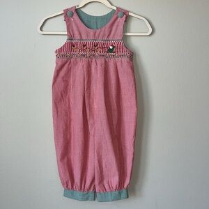 VTG Wish Upon A Star Gingham Plaid Romper / Santa & Reindeer /‎ SZ 3